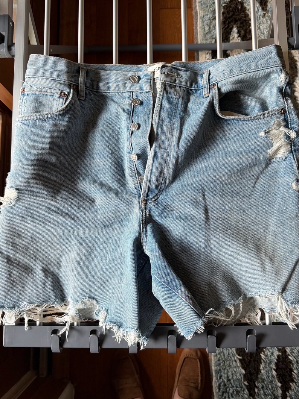 Agolde Light Wash Distressed Denim Cutoff Shorts